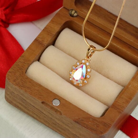 "Elegant Teardrop Rose Gold Pendant with Iridescent Stone Accent, XPPT1515 - Picture 3 of 11
